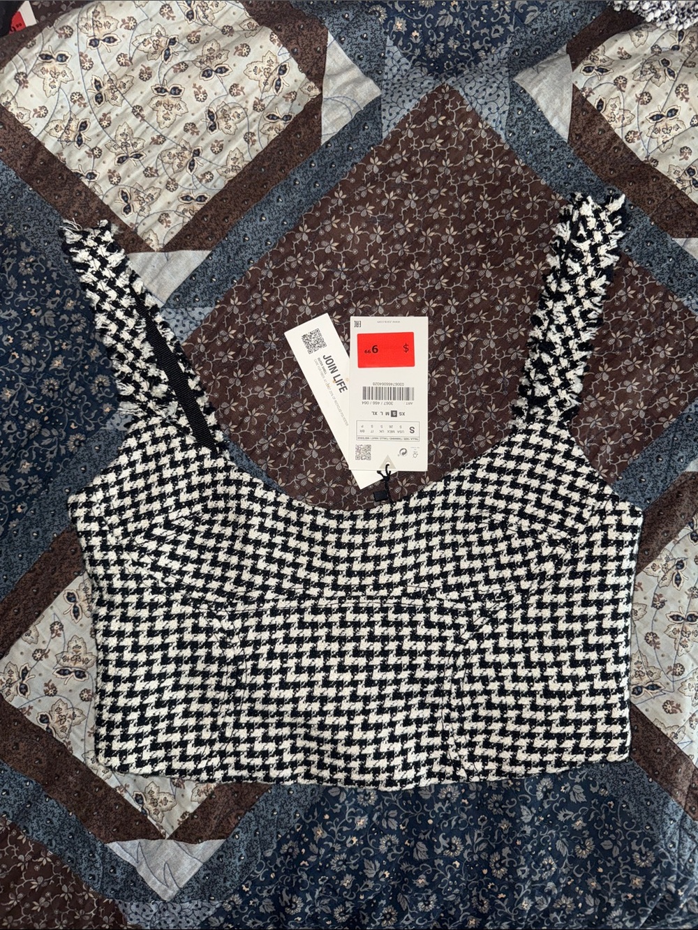 Zara Black & White Houndstooth Cropped Tank
